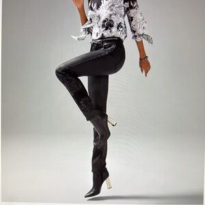 White House Black Market high-rise faux leather embroidered jeans